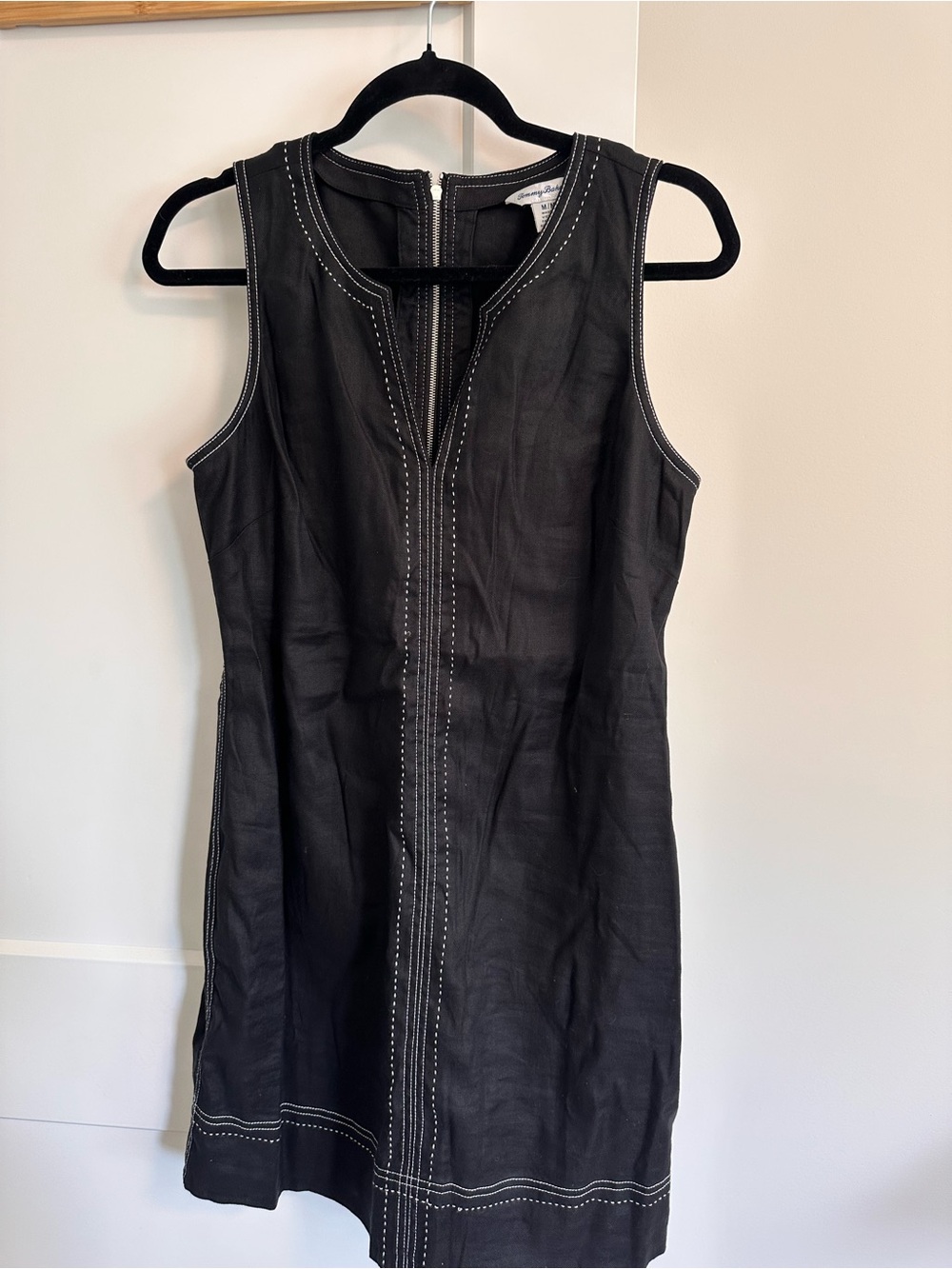 Tommy Bahama Black Sleeveless linen blend Dress with White Topstitch
